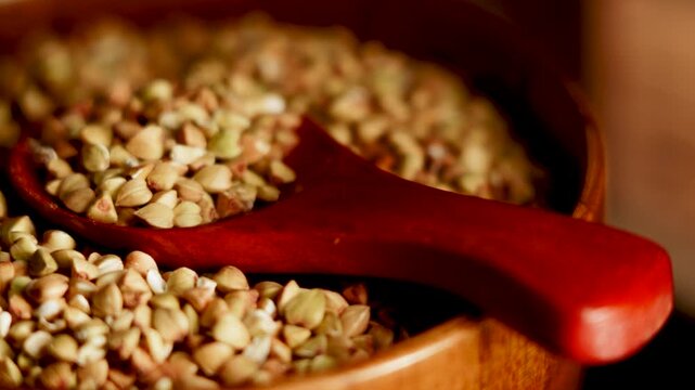 Organic green buckwheat groats ready for healthy meal