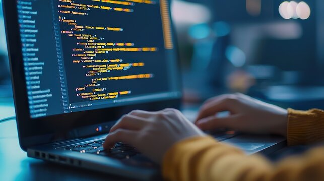 Person practicing coding on a computer, programming, digital skills,