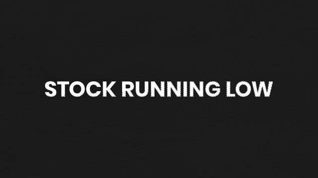 Stock Running Low Vintage Text Animation 4K Inventory Alert Visual for Ecommerce Promotions and Retail Marketing Campaigns