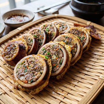 속을 꽉 채워 노릇하게 지진 속초 오징어순대