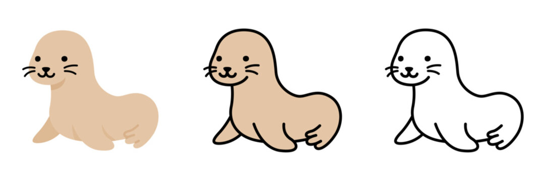 アシカのイラストセット ポップでかわいい海の生き物