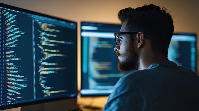 Person practicing coding on a computer, programming, digital skills,