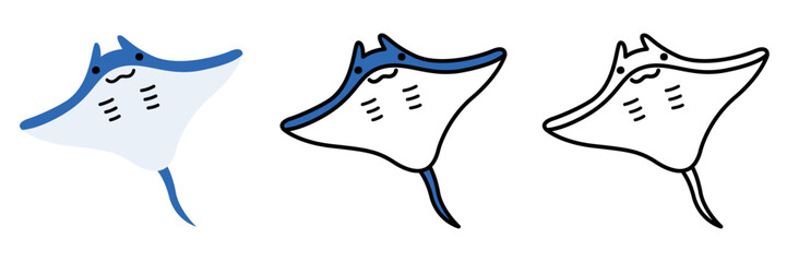 マンタのイラストセット ポップでかわいい海の生き物 © nyaramero