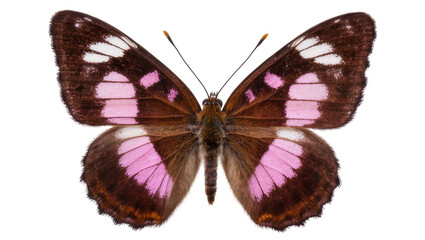 Brown butterfly with pink and white wing patterns © Femke