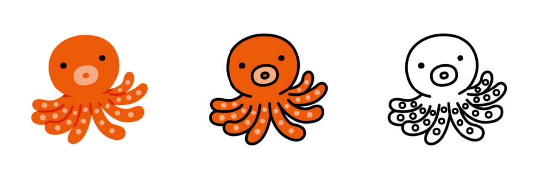 タコのイラストセット ポップでかわいい海の生き物