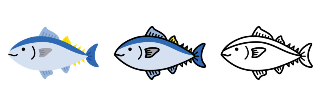 マグロのイラストセット ポップでかわいい海の生き物