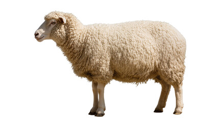 Fototapeta premium Fluffy white sheep standing profile view