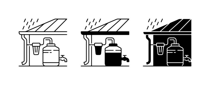 Rainwater Harvesting System Icons, Water Collection, Filtration, Storage, Eco-Friendly Solutions