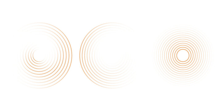 Red concentric ripple circles set. Sonar or sound wave rings collection. Epicentre, target, radar icon concept. Radial signal or vibration elements.