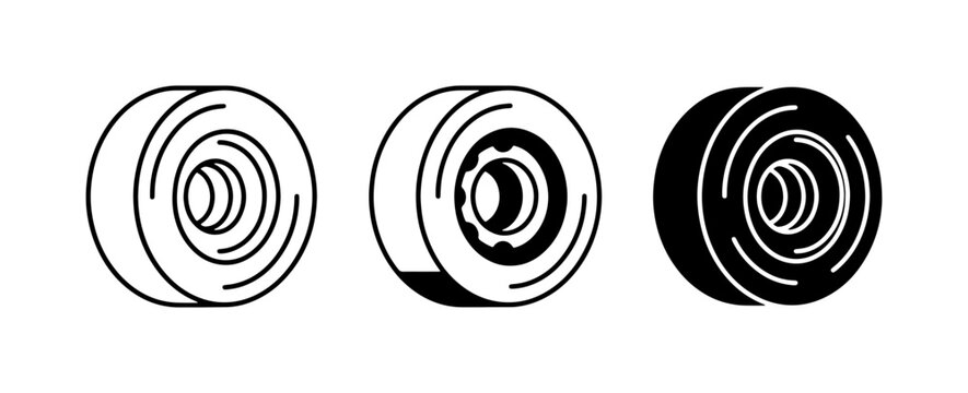 Skateboard Wheels Set, Rollerblade Wheels, Inline Skate Wheels, Vector Icons