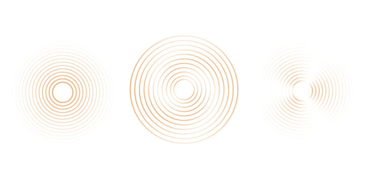Red concentric ripple circles set. Sonar or sound wave rings collection. Epicentre, target, radar icon concept. Radial signal or vibration elements.