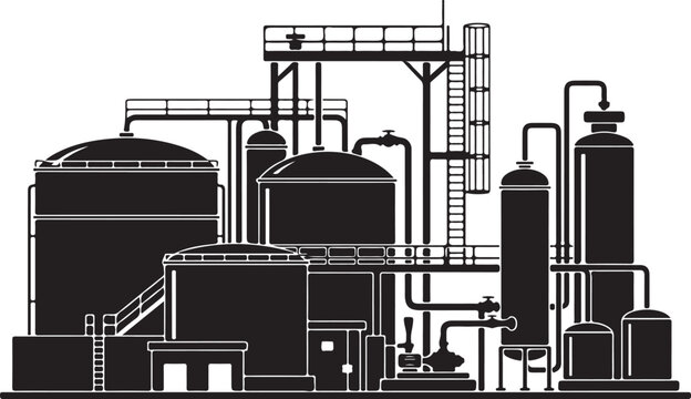 Industrial storage tanks vector collection. Water and chemical silos icons. Tank farm silhouette illustration. Flat design storage containers set. Industrial plant equipment graphics. Oil and gas stor