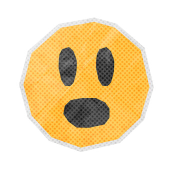 Retro Halftone Surprised Emoji Face Doodle Sticker. Pop art emotion icon element for social media post and meme