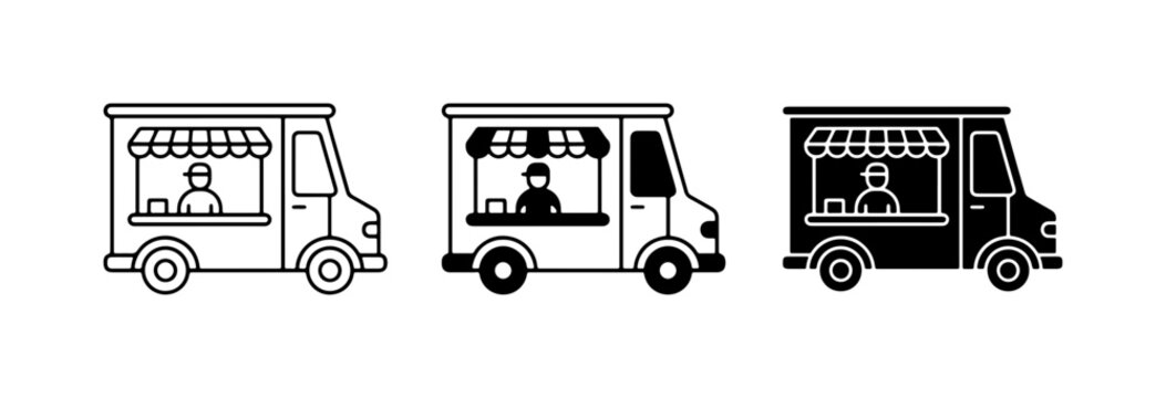 Food Truck Icons, Mobile Kitchen Vector Graphics, Street Food Van Illustrations