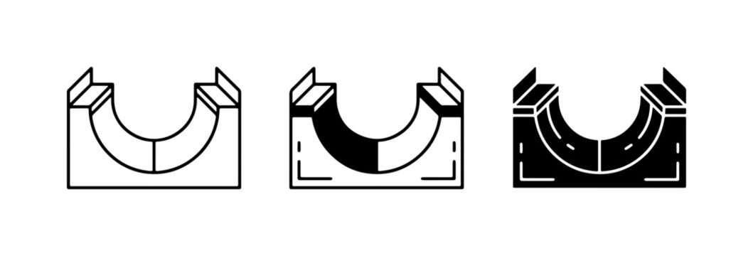 Skatepark Half Pipe Icons, Vector Graphics for Extreme Sports and Recreation
