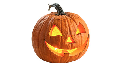 Spooky glowing Halloween pumpkin jack o lantern face isolated on transparent background cut out © 1png-stock