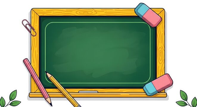 Back to school supplies chalkboard pencils and erasers educational illustration for learning resources