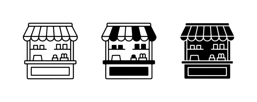 Market Stall Icons, Shop Kiosk Graphics, Retail Booth Illustrations