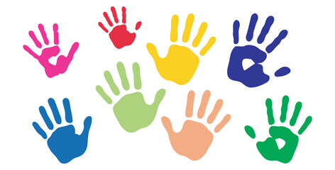 Obraz premium Collection of colorful handprints of various sizes and bright colors on transparent background