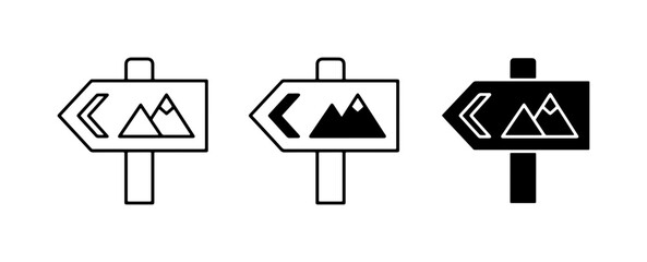 Mountain Direction Sign Icons, Hiking Trail Markers, Outdoor Navigation Symbols © Tanvir