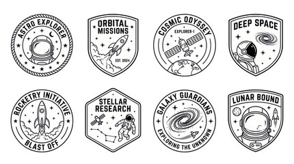 Space Exploration Patches: Astronauts, Rockets, Satellites, Galaxies © Aziz