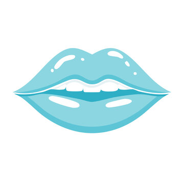 Stylized blue lips with white teeth on white background