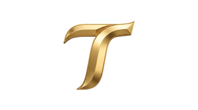 Sleek flowing golden letter T monogram logo with smooth sculpted curves and reflective metallic shine on clean white background, ideal for premium technology, trading, telecom or transport brand seeki
