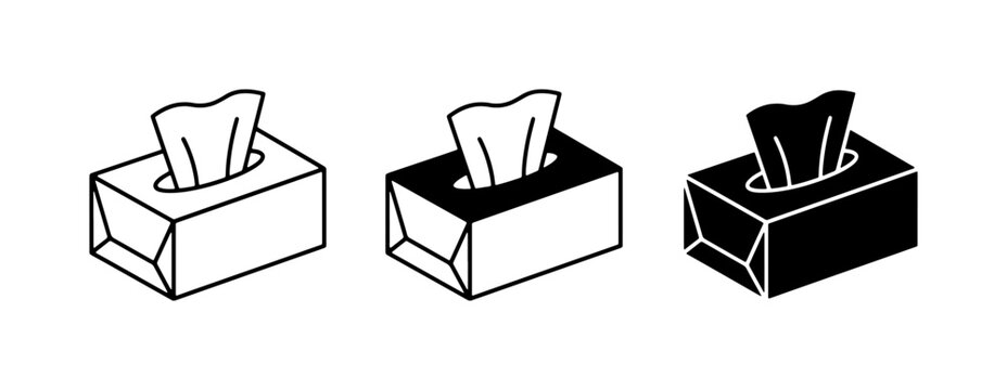 Tissue Box Icons, Facial Tissue Dispenser Vector Graphics, Hygiene and Health Symbols