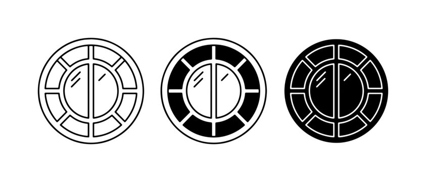Round Window Icons, Circular Porthole Symbols, Architectural Elements Set