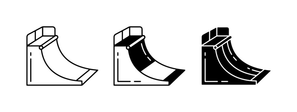 Skate Ramp Icons, Extreme Sports Park Features, Vector Graphics Set