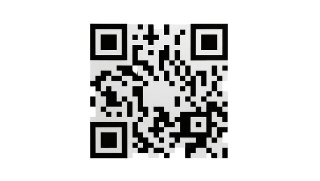 Black and white QR code pattern, isolated on transparent background