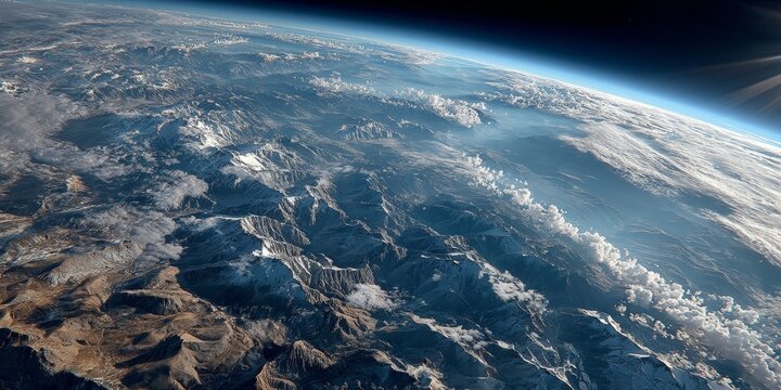 Stunning View of Earth from Space with Clouds and Blue Atmosphere.