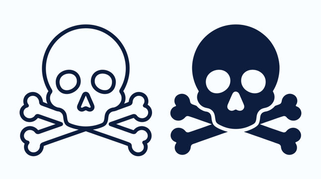 Two skull and crossbones icons, one outlined in black and one filled in black, symbolizing danger or poison.