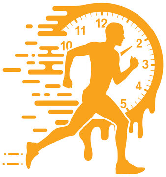 Time Running Out Concept Illustration, Dynamic Runner Silhouette Combined with a Melting Clock Symbolizing Pressure, Speed, Productivity, and the Passage of Time, Ideal for Business Presentations, Goa