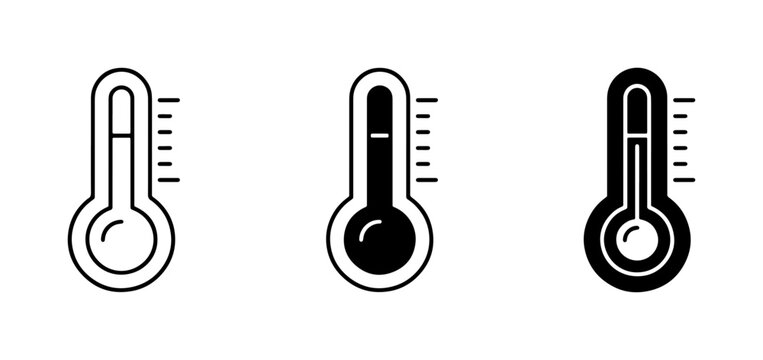 Thermometer Icons Set, Temperature Measurement Graphics, Weather Tool Vector Collection