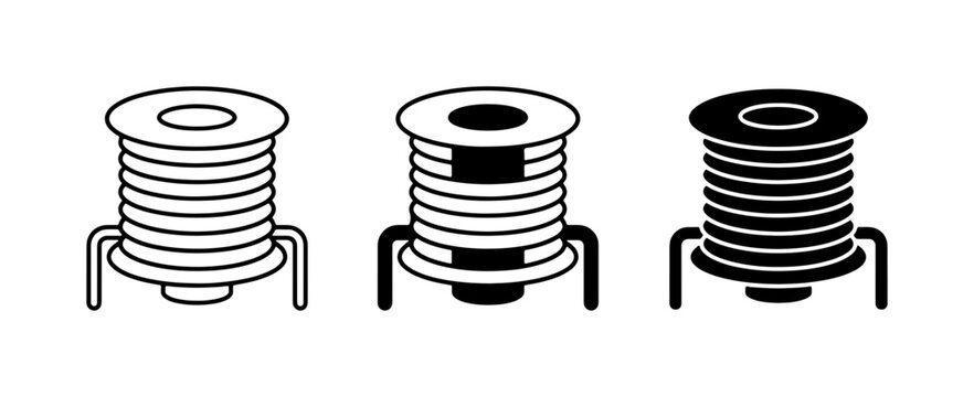 Inductor Coil Icons, Electronic Component Symbols, Circuitry Elements