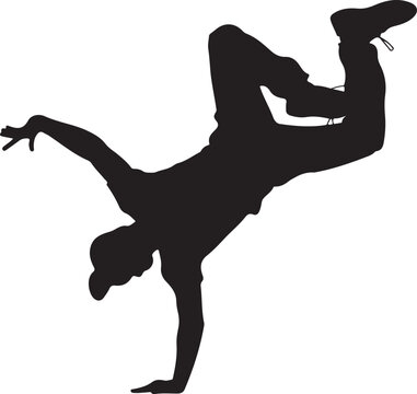 Silhouette of a breakdancer performing a handstand freeze, dynamic urban dance pose, energetic street dancer