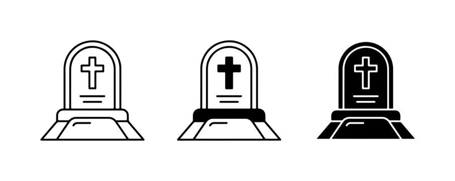 Tombstone Icons, Gravestone Vector Set, Cemetery Monument Graphics, Funeral Symbol Collection
