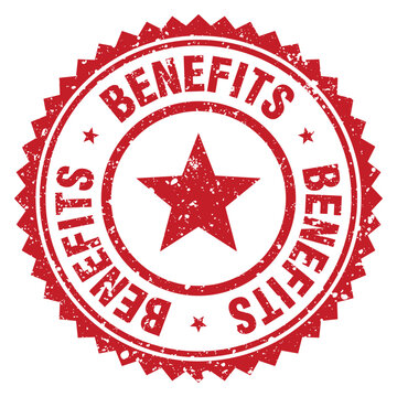 benefits red grunge round stamp. benefits stamp