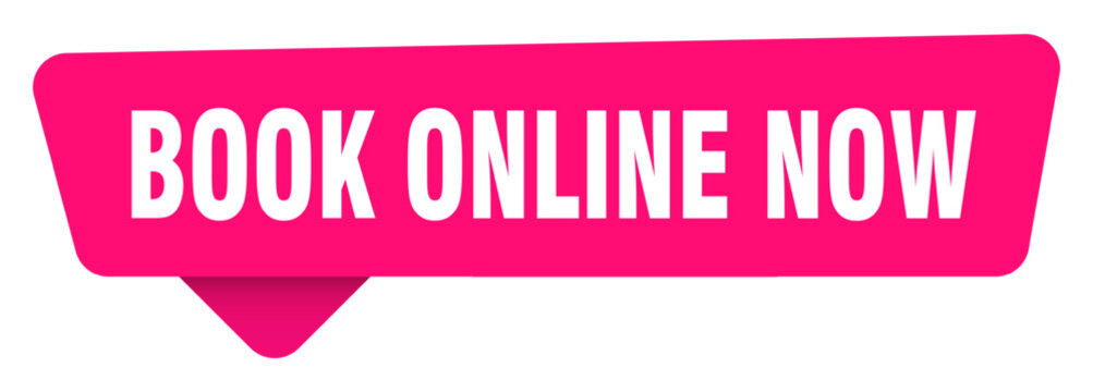 book online now magenta sticker isolated on transpatent background. book online now sign