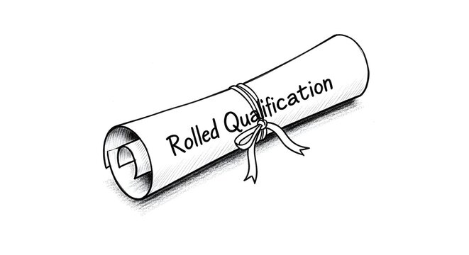 Illustration of Rolled Qualification Diploma Certificate.