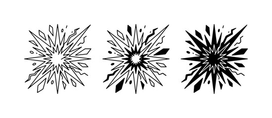 Explosion Burst Icons, Starburst Graphics, Dynamic Energy Effects, Black and White Vector Set © Minhazul