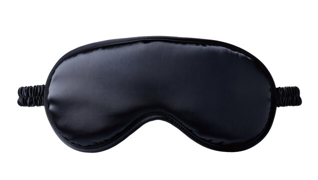 Black satin sleep mask with elastic strap, isolated on transparent background