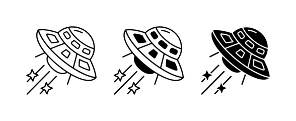 UFO Icons, Flying Saucer Vector Graphics, Alien Spaceship Symbols, Sci-Fi Art © MdZahirul
