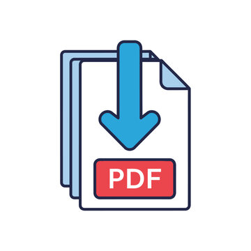 Blue download arrow over PDF document file icon.