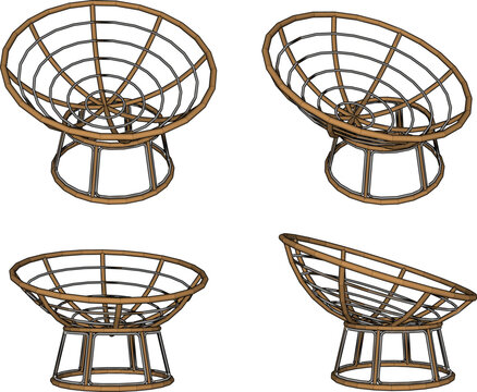 Beautiful ethnic inspired woven chair with natural rattan finish and minimalist black legs isolated on a textured neutral background for Scandinavian and tropical home design