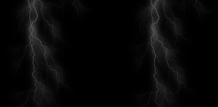 Lightning storm background with electric flashes on black