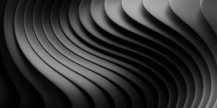 Abstract black and white background featuring a 3d geometric spiral tunnel design with metallic steel lines and a curved technology texture in a modern perspective wallpaper