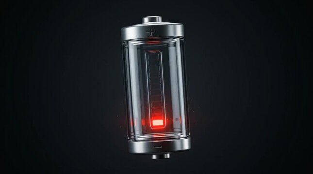 Low battery warning on a cylindrical device with red light inside