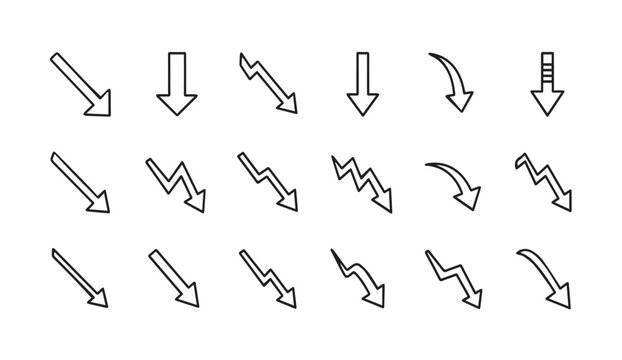 Collection of simple downward pointing arrow icons in a clean white background presentation
